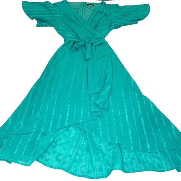 Tommy Hilfiger Women's Faux Wrap Style Dress with Tie; Emerald Green; Size 12 - Picture 3 of 7